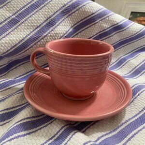 The Homer Laughlin FIESTA WARE Peony PINK Coffee Tea Cup w/Saucer 7.75 FL oz EUC